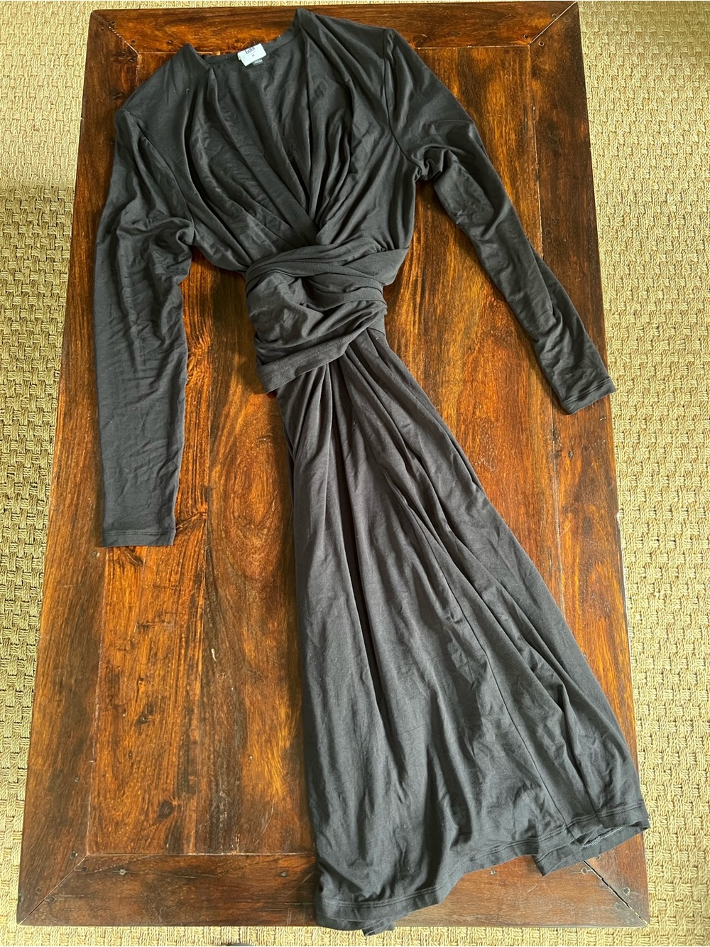 CAbi Black Long-Sleeve Wrap Maxi Dress with Twist Waist